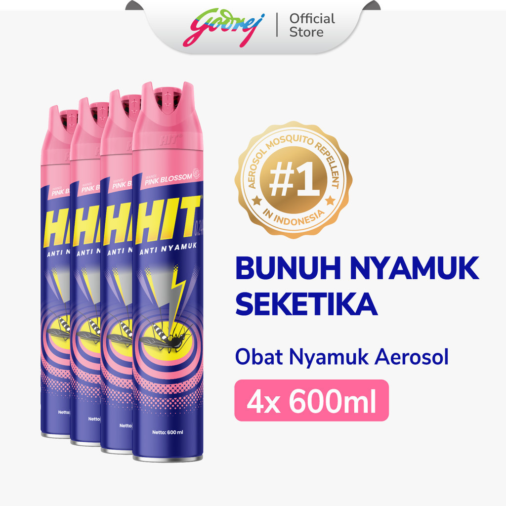 Hit Aerosol Expert Pink Blossom 600ml x4 - Obat Nyamuk - Bunuh Nyamuk Penyebab Demam Berdarah (DBD)