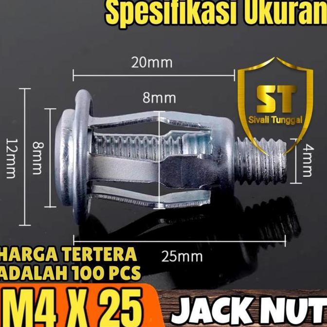 (100 PCS) JACK NUT METAL - RIVET NUT M4 M5 M6 M8 PLAT METAL MUR BAUT SEKRUP FISHER SKRUP FISER