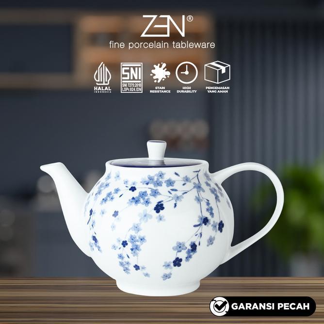 Zen Teapot Teko Teh Keramik Cherry Blue Series 1345 Ml