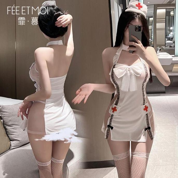 Promo Lingerie Cosplay + G String  NURSE PERAWAT SUSTER baju dinas malam seksi COD