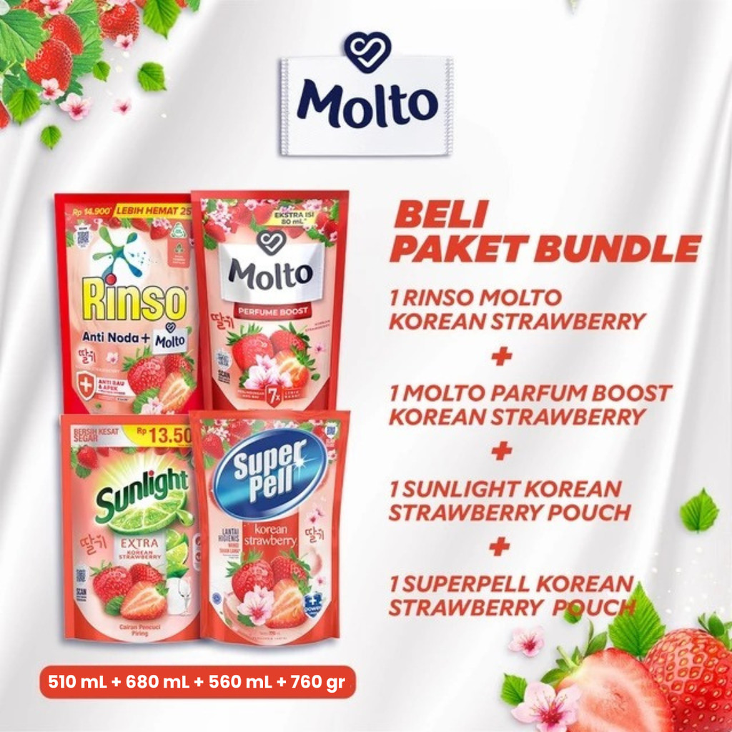 BELI PAKET SUNLIGHT KOREAN STRAWBERRY POUCH 560ML + 1 SUPERPELL KOREAN STRAWBERRY POUCH 760 g + 1 RI