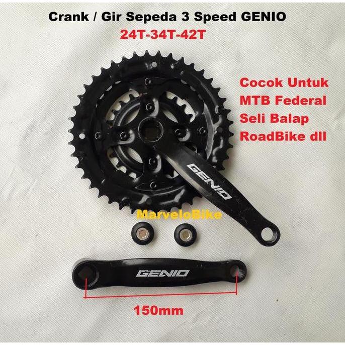 Crank Gir Depan Sepeda 3 Speed 24-34-42T GENIO Gir Sepeda MTB Federal Seli Balap RoadBike