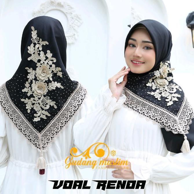 New HIJAB SEGI EMPAT RENDA PAYET Cantik Muslim Voal motif Kerudung Nyaman Hitam Square Lembut hijab 
