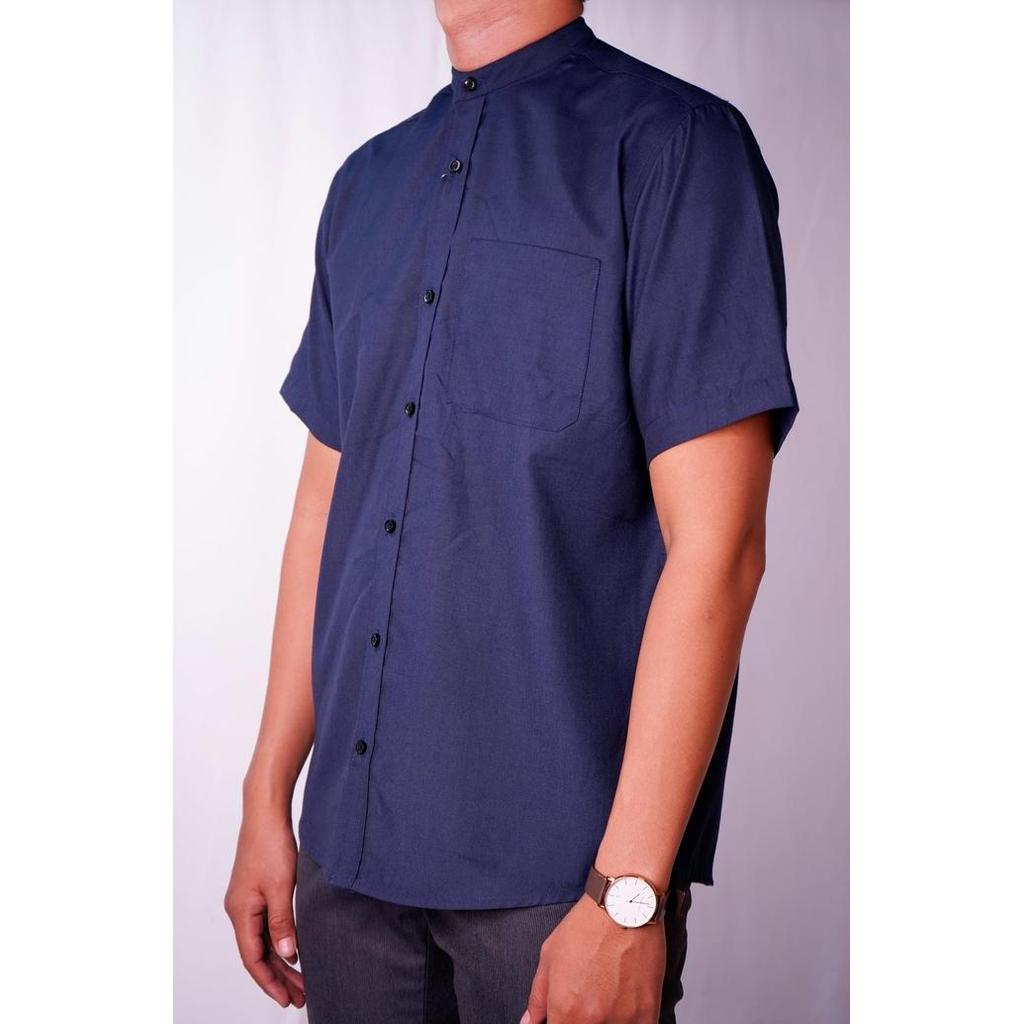 STANLEY ADAMS Baju Koko Pria Lengan Pendek Navy Tekstur 03 murah