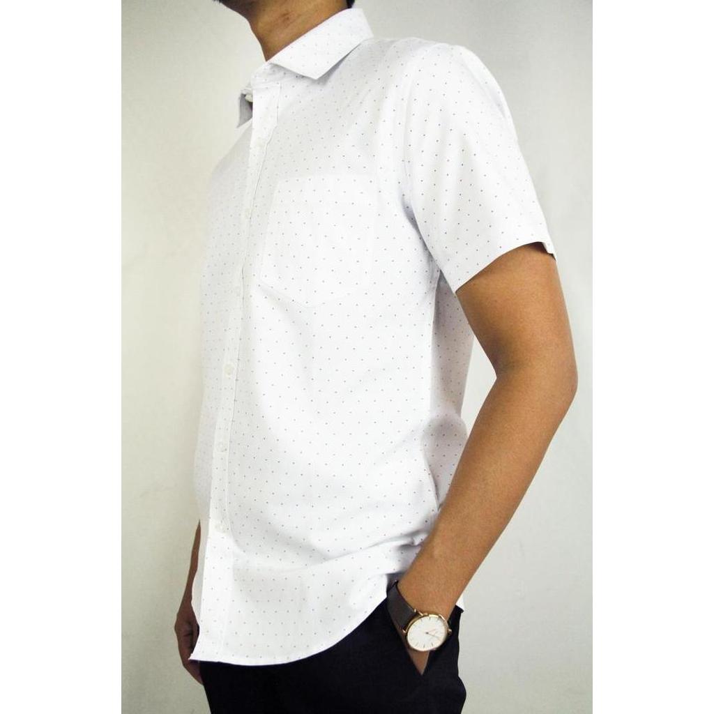 Kemeja Formal SlimFit Putih Motif Bintik Lengan Pendek MG-08 WD & Co. murah