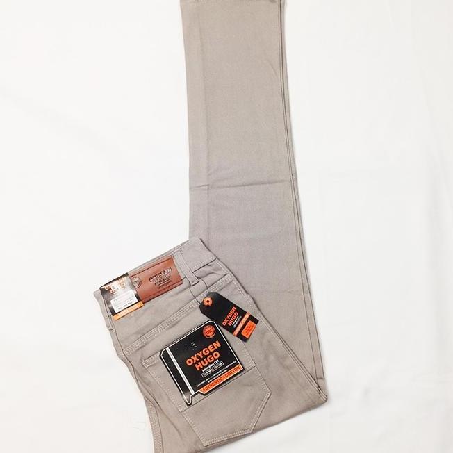 Celana Stretch Jeans Smart Casual Oxygen Hugo Slim Fit Warna Cream Baby Canvas Pria Skinny Katun Lem