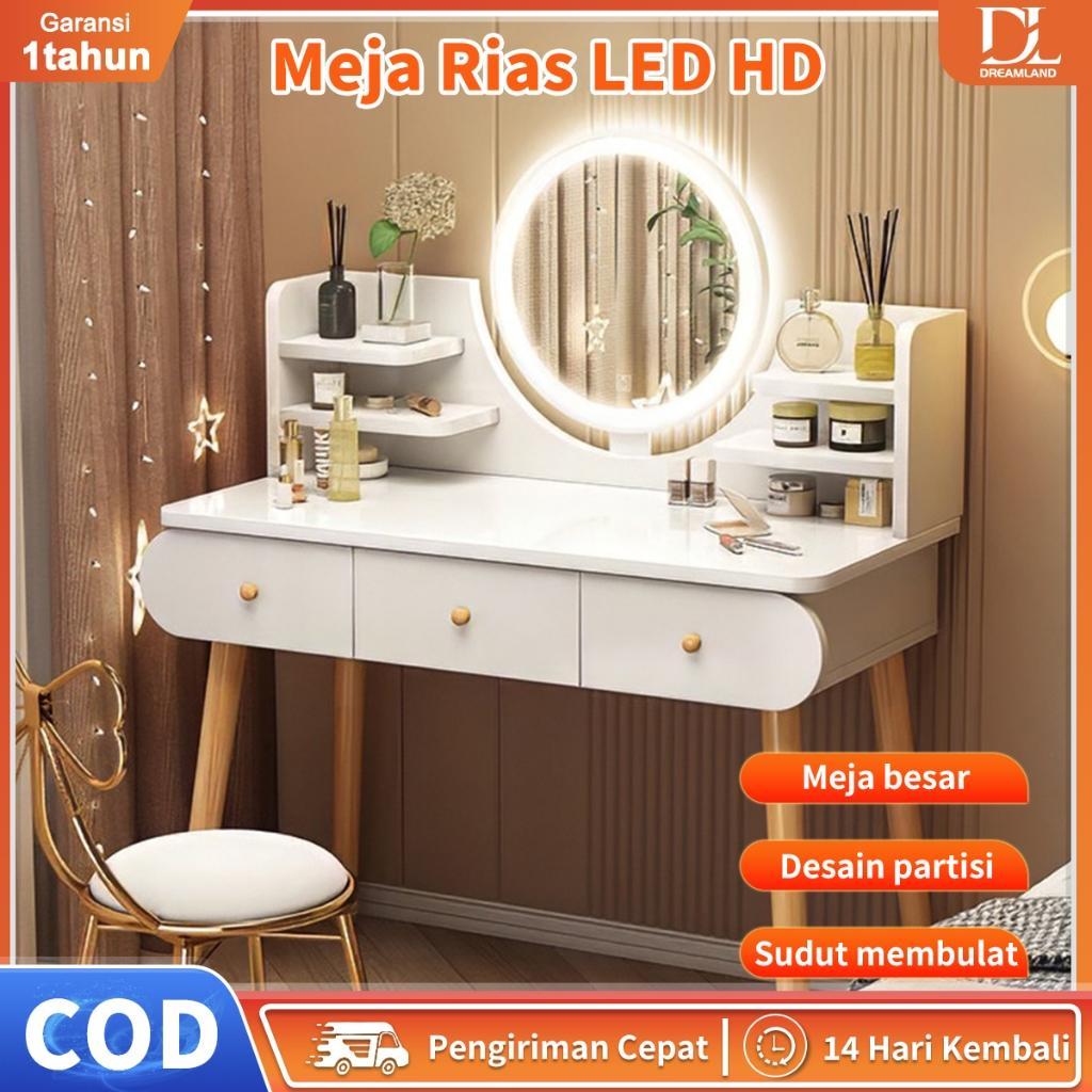 Meja Rias Putih/Meja Rias Minimalis/Meja Rias Kecil/ Meja Rias Kaca Lampu Led/Rak Kosmetik Meja Rias