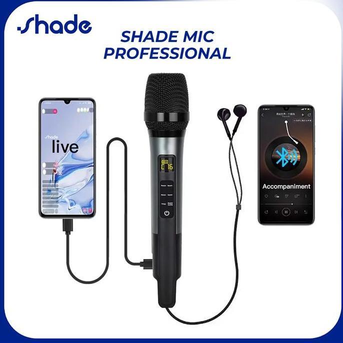 MIC KARAOKE WIRELESS SHADE PRO SOUND CARD TERINTEGRASI, BLUETOOTH, BATERAI TAHAN LAMA ORIGINAL DAN T