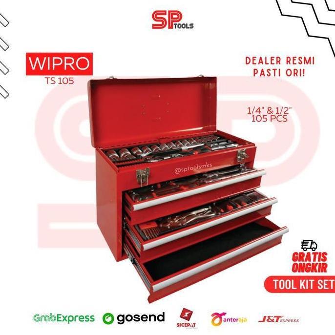 TOOL BOX SET / TOOL KIT SET / MEKANIK MECHANIC TOOLBOX SET 105PCS WIPRO TS105