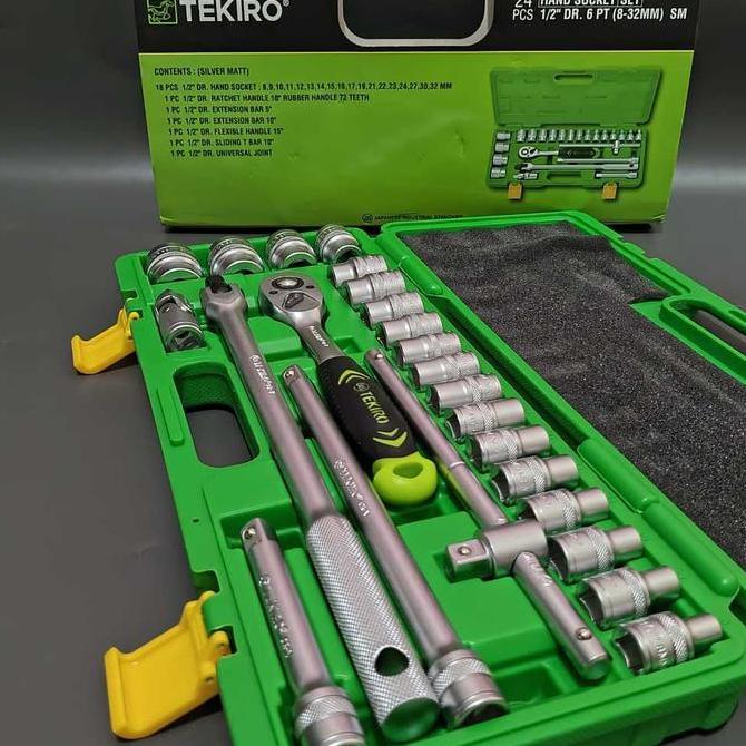 KUNCI SHOCK SET TEKIRO 24 PCS FULL SET 8 - 32 MM TOOL BOX BESAR RACHET COD / TERSEDIA JUGA KUNCI SOK