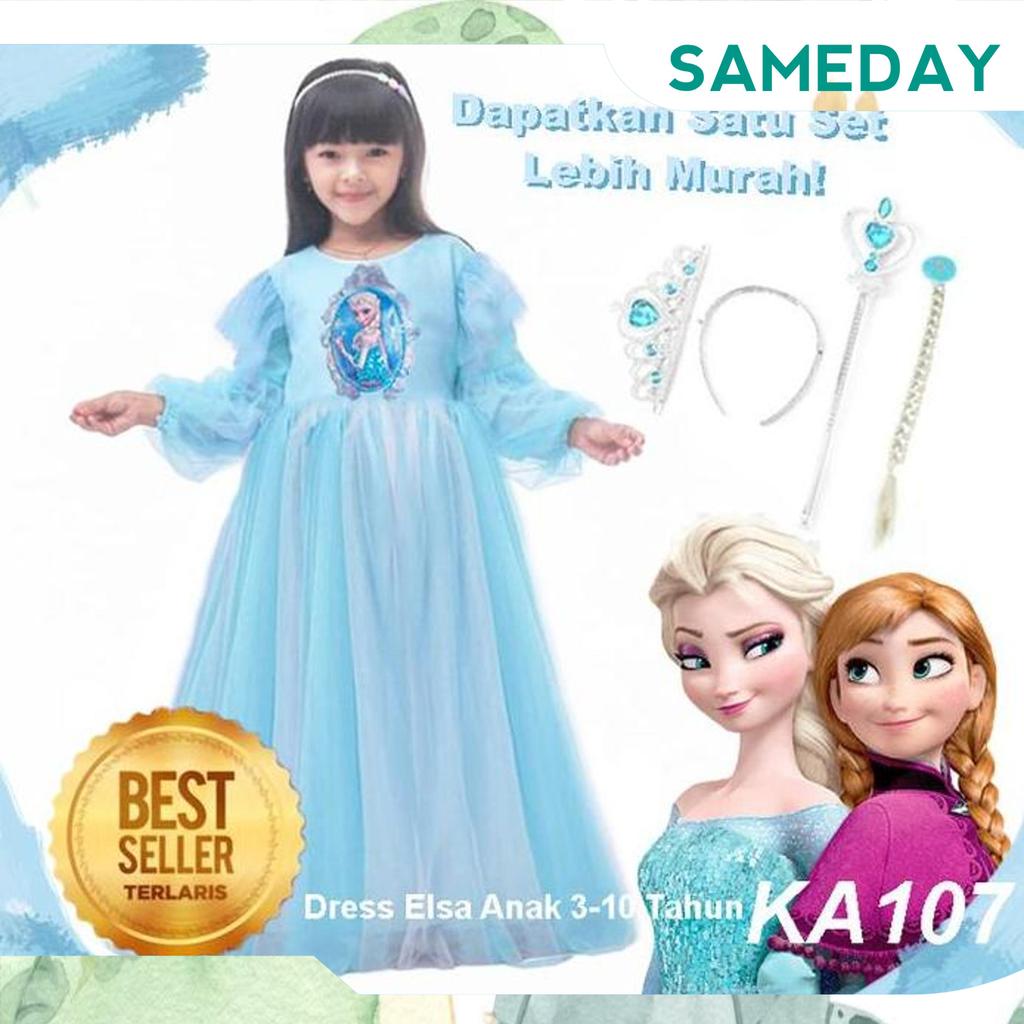 Gaun Dress Baju Elsa Frozen Anak 3Thn 10Thn Kostume Elsa Anna Newka107 Grab