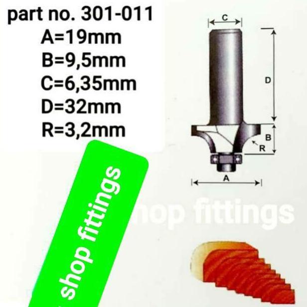 Mata Router Profil Edging HPL R 3 mm Bulat Round Over Bit benz 301 011