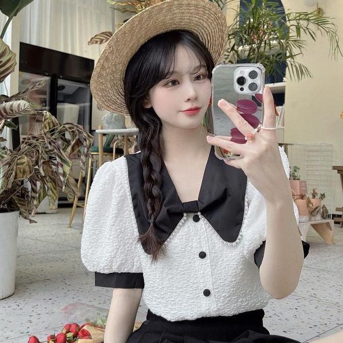 DS218 >> Blouse korea dasi busur temperamen blus atasan wanita