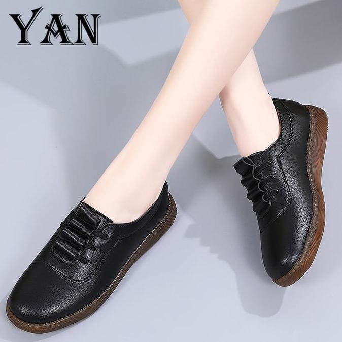 YAN Flatshoes Kulit Wanita Kasual Sepatu Kulit Kerja Sepatu Flat Wanita Terbaru