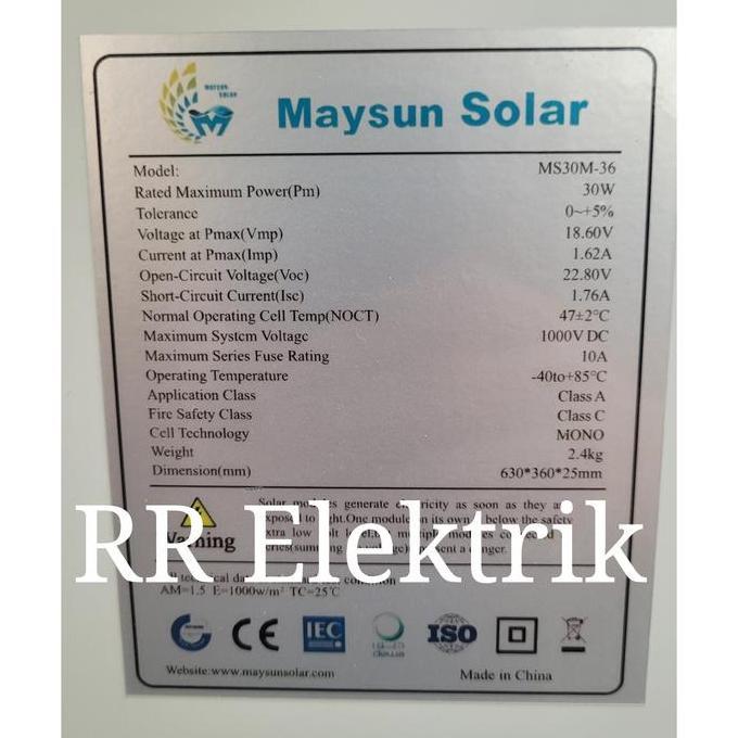 Solar Panel Solar Cell Panel Surya Maysun 30wp Mono 30 Wp Monocrystalline