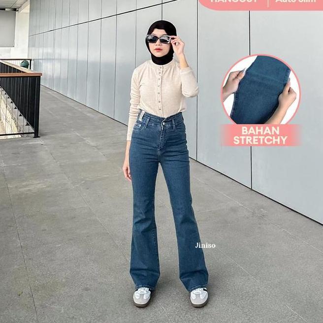 Jiniso Hangout 618 Cutbray Stretch Hhwaist Celana Jeans Wanita