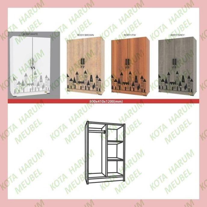 BEBAS ONGKIR - lemari 2 pintu anak kosan romaro blp 03 putih krem coklat abu bandung