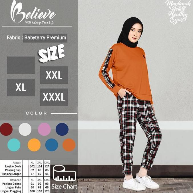 NEW PL SET - Setelan Kaos Celana Olahraga Wanita Muslimah Training Senam Zumba Lengan Panjang Big Si
