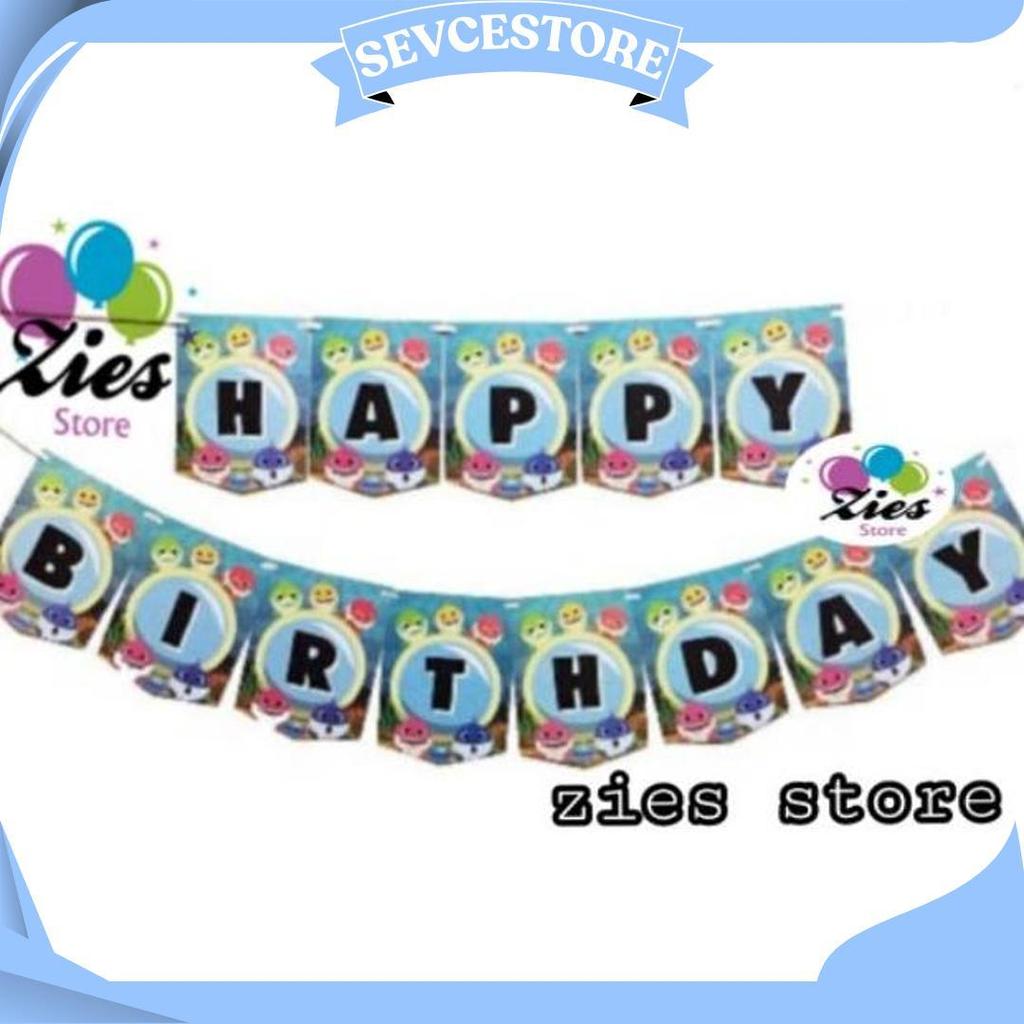 Banner Happy Birthday Baby Shark / Banner Ulang Tahun Baby Shark Zs Promo Puncak
