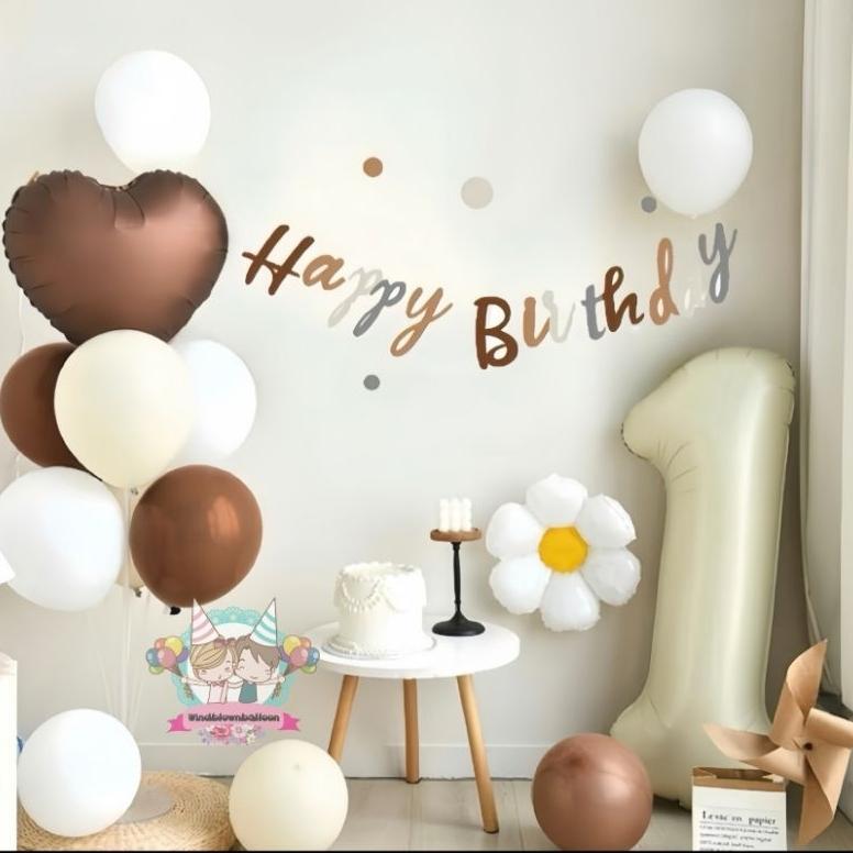 WINDBLOWN BALON SET RETRO HBD BIRTHDAY BROWN / DEKOR ULANG TAHUN CANTIK ANAK DAN DEWASA