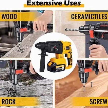 REAIM 3 MODE Cordless Brushless Rotary Hammer Impact Drill Electric Rechargeable Portable Powertool 