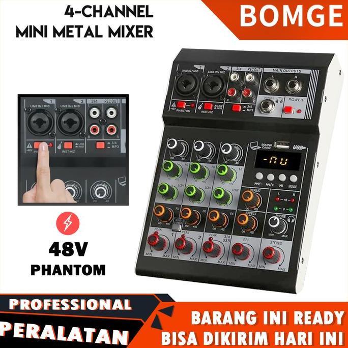 BOMGE F4A Mixer Audio AUDIO Naik 4 Channel Mixer Audio Mini Pengendali DJ Mixer Karaoke KTV Keluarga