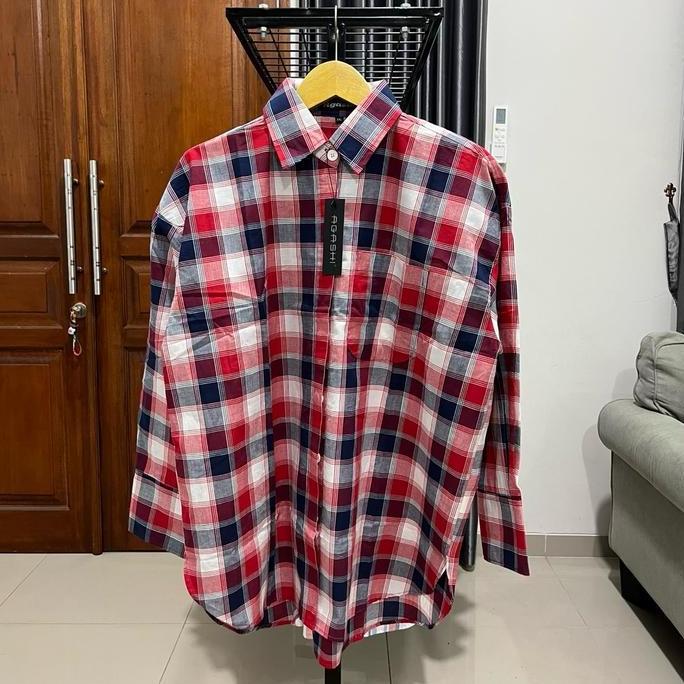 Kemeja wanita motif kotak bahan katun