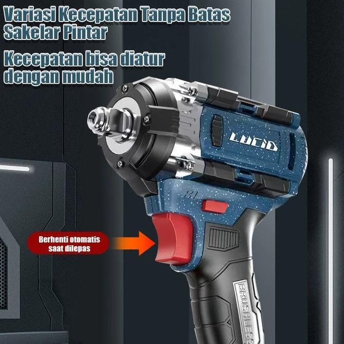 LUCID LH400 Brushless Wrench 450N.M Impact Baterai Cordless Mesin Bor Tanpa Kabel Praktis Bagus