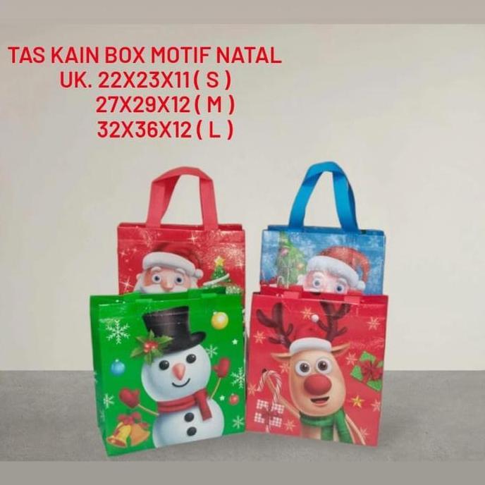Tas Kain Box Motif Natal / Spunboond Motif Natal Merry Christmas