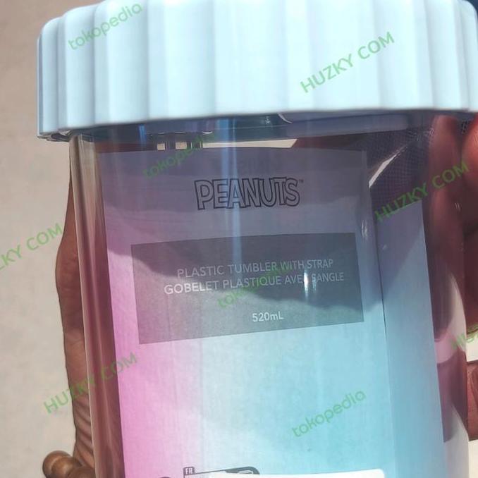 MINISO Plastic Tumbler with Strap / Botol Minum Plastik Sedotan SNOOPY