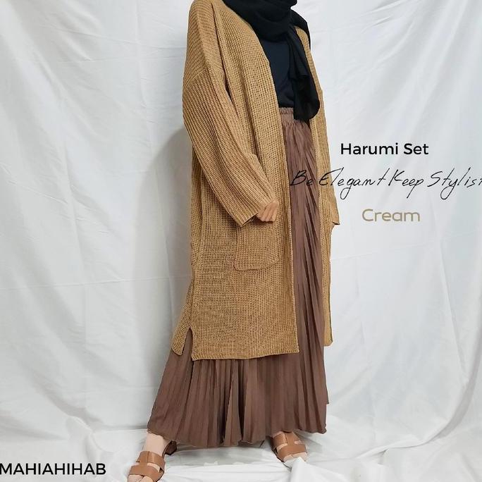Harumi Set (Long Cardigan + Rok Plisket) korean style outfit by mahiahijab Terlaris