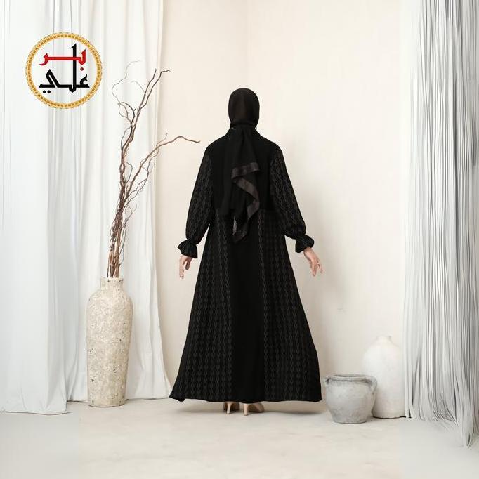 BIIR ALI Collection Abaya Hitam Doff Kombinasi Jetblack dan Bahan Import Khas Saudi Arabia Eksklusif