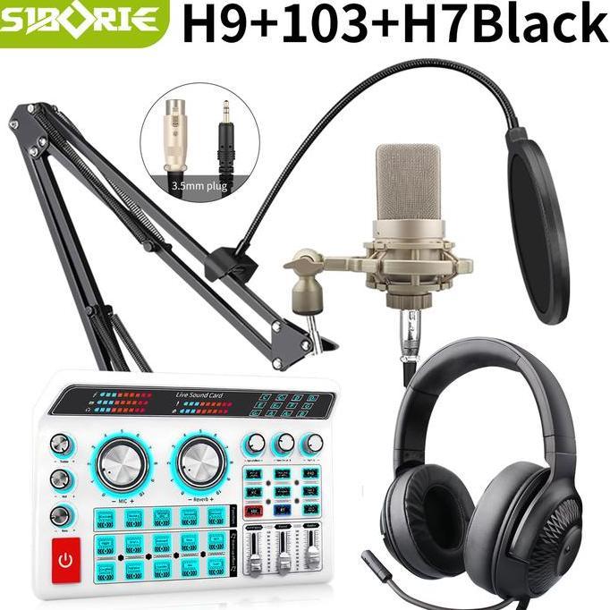 Siborie H9+103+H7 paket lengkap live soundcard headset mic for Streaming Langsung