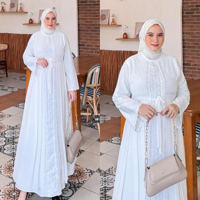 GALERI SICANTIK - COD - Gamis Abaya Putih Terbaru 2023 - Abaya Turkey Putih - Gamis Putih Elegan - A