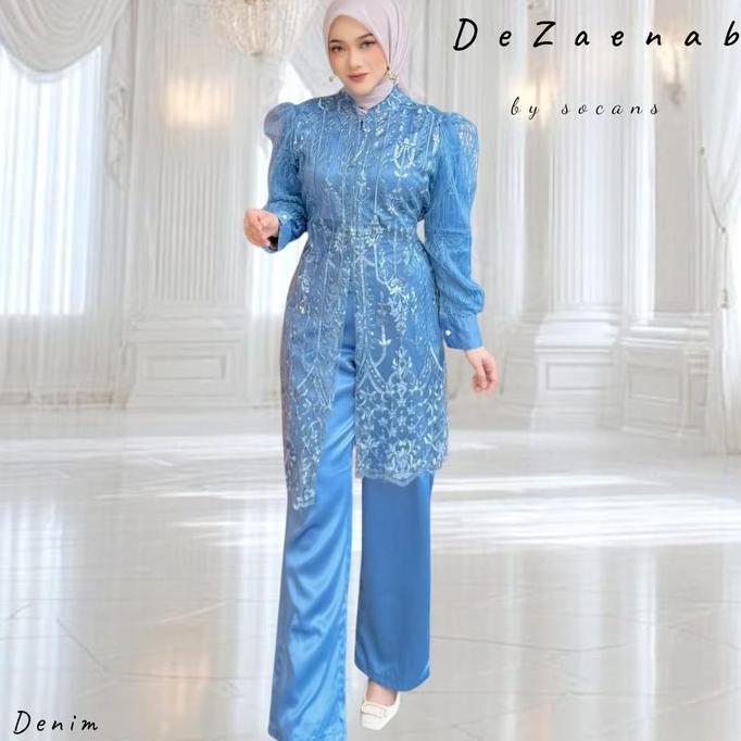 DeZaenab set Outer 3in1 | setelan celana | setcel oneset tile bordir sequin utk pesta kondangan sera
