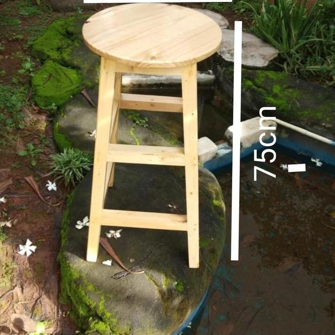 Promo KURSI BAR/BANGKU TINGGI ETALASE BULAT KAYU JATI BELANDA T75 Diskon