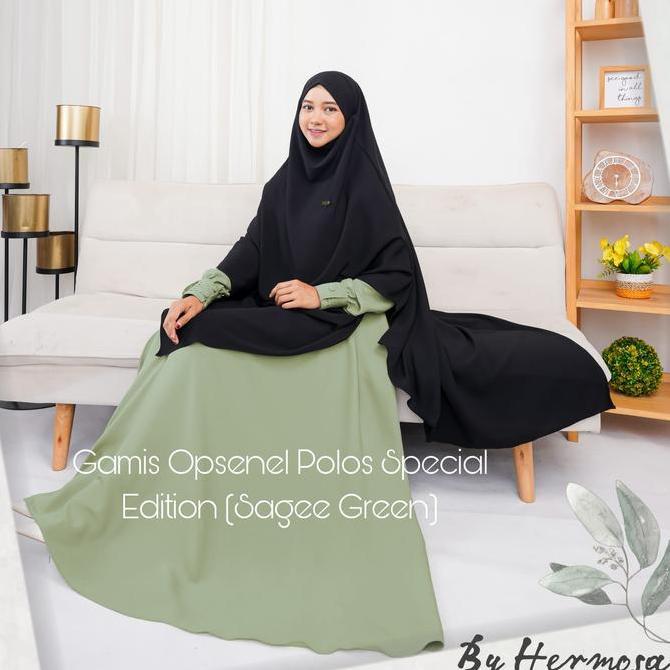 [Gamis hermosa]Gamis hermosa bahan wollycrepe polos warna sage-gamis polos sage terbaru-gamis jumbo 