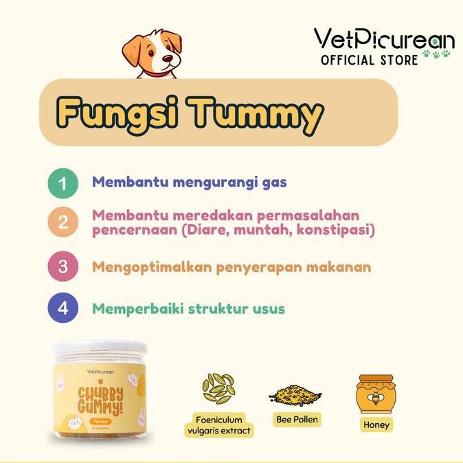 NEW Vetpicurean Chubby Gummy Tummy | Vitamin Anjing Kucing untuk Diare - SuperFood Pencernaan