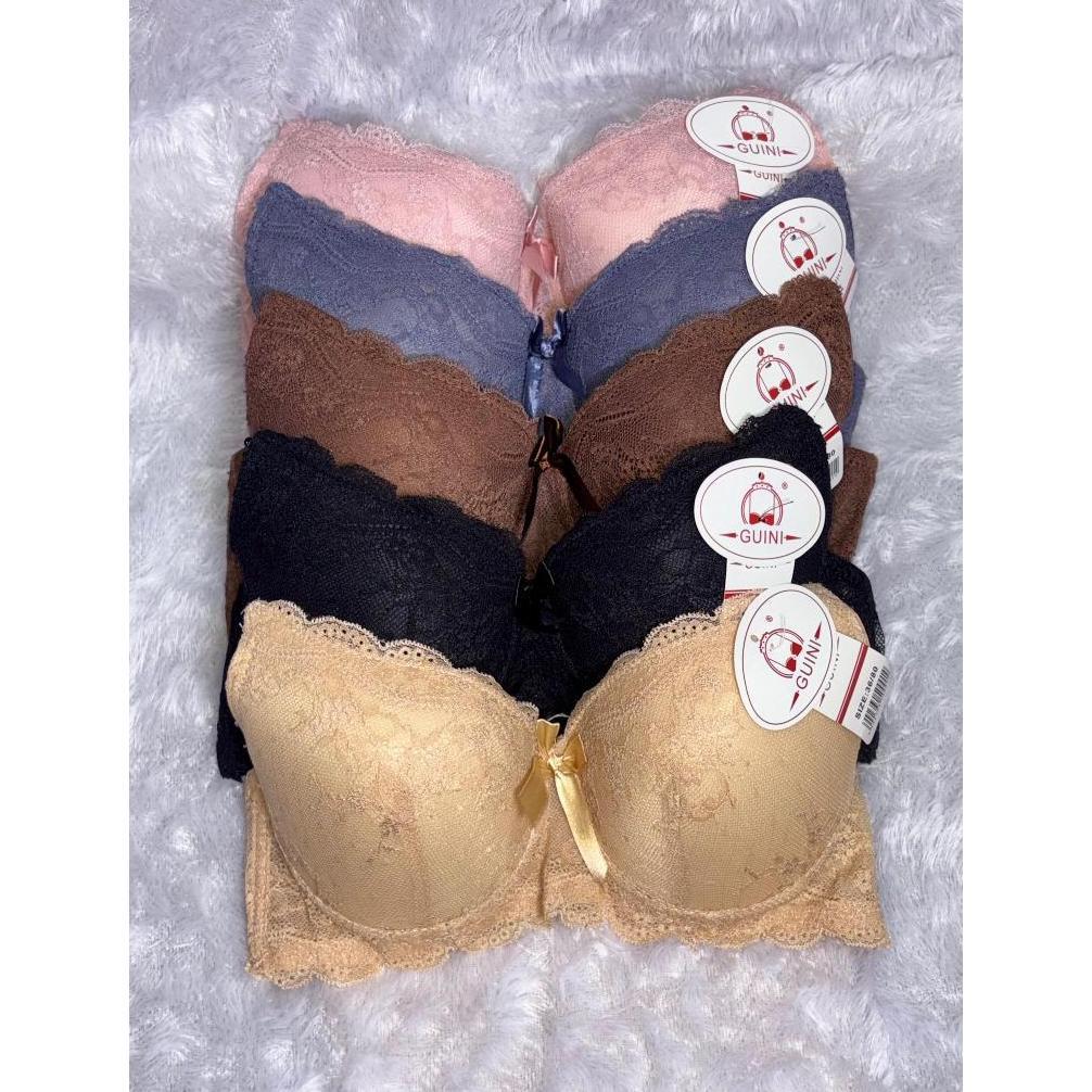 Bundling Promo 3Pcs Premium Push Up Bra Cup B Renda Busa Tipis - BH Cantik Lembut Kawat Renda Guini 
