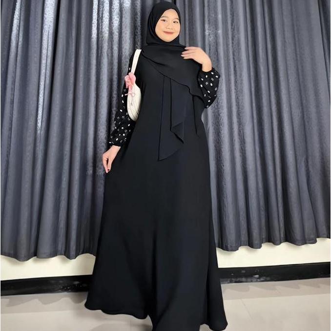 AZALEA Set Hijab Motif Syar'i Pasmina Oval Gamis Syar'i Wanita Motif Simpel Elegan Bahan Cey Crinkle