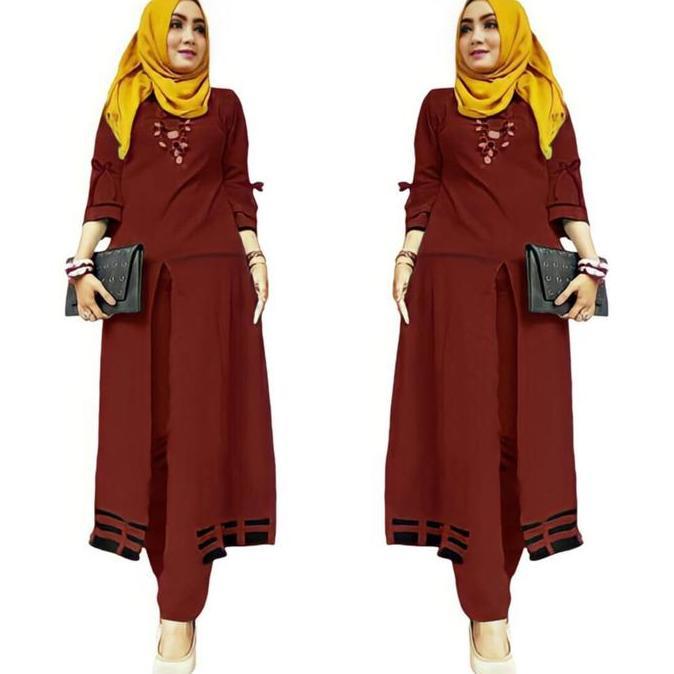 BMF2 Setelan Maxi Selena Long Jumbo / Maxi Wanita Muslim Jumbo/ Setelan Wanita Jumbo Celana Kaos Pan