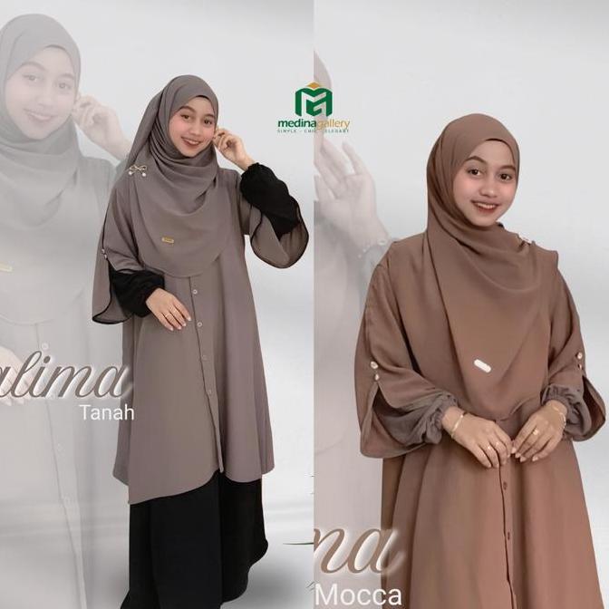 One Set Rok Tunik Syari Tunik Full Kancing Set Hijab Pasmina Oval