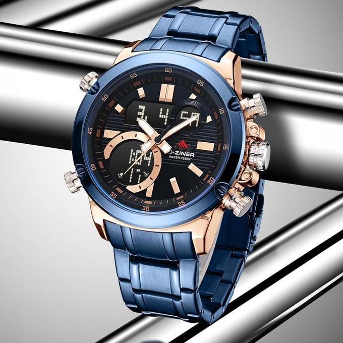 Buy 1 Get 1  Jam Tangan Pria Dziner 8333 Rantai Stainless Steel Double Time Water Resistant 3 Atm Wa