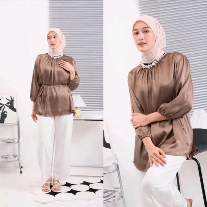 FLORE BLOUSE SATIN SILK KEMEJA WANITA MUSLIMAH BTCSOLO PANJANG JUMBO BESAR PREMIUM