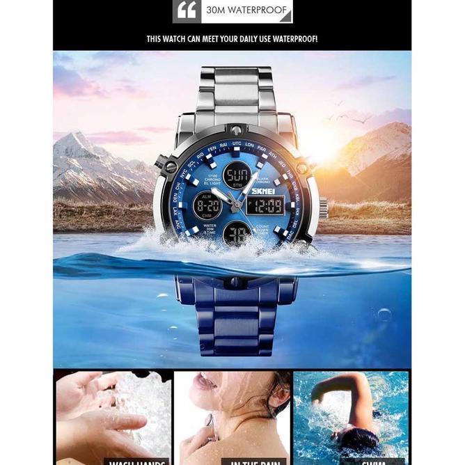 Jam Tangan Pria Digital Analog Strap Stainless Elegan Tahan Air 30 M - Skmei 1389 Kaca