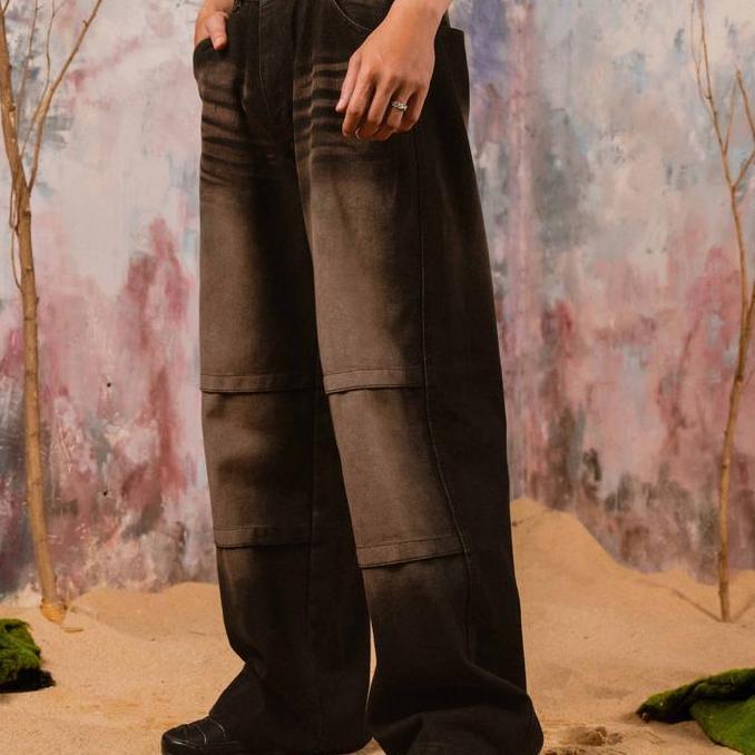 Pluviophile - Celana Baggy Jeans Wide Leg Biothink Retro Strip