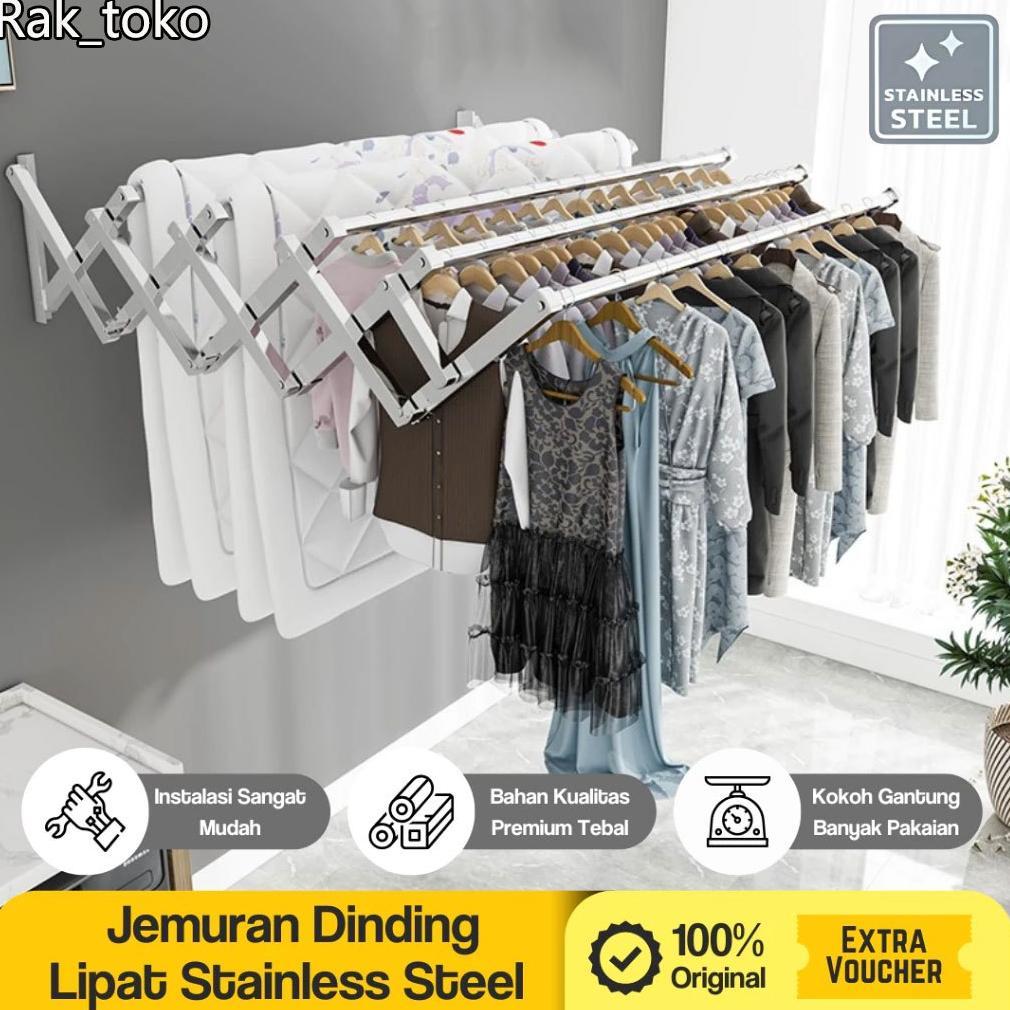 Jemuran Baju Tempel Dinding - Rak Jemuran Pakaian Basah Lipat Rak Jemuran Tembok