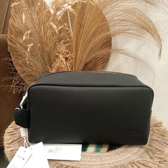 Lacoste Men's Classic Clutch Bag Canvas Toiletry Bag Noir Black