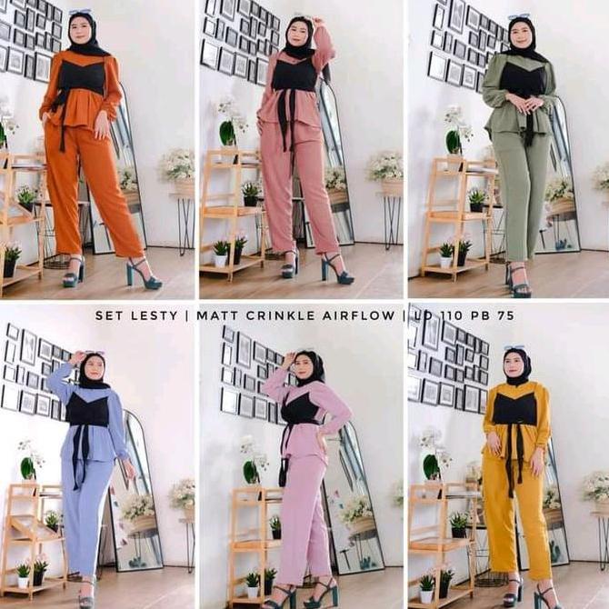 LESTI VIRAL SET CRINKLE AIRFLOW ONE SET BAJU WANITA Setelan