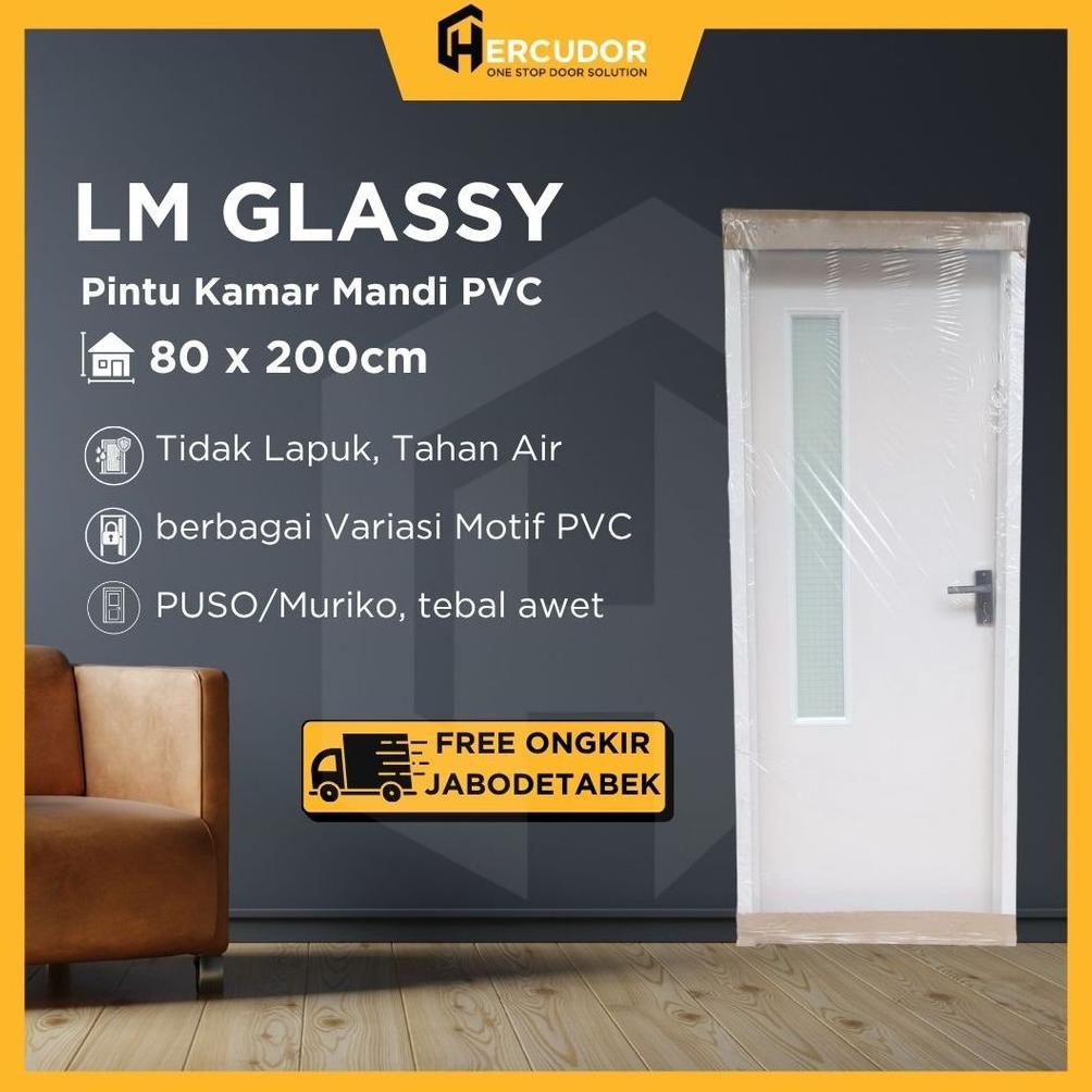 Pintu Kamar Mandi PVC Tebal + Kaca Es GLASSY 80x200 - LM80 ENGKOL